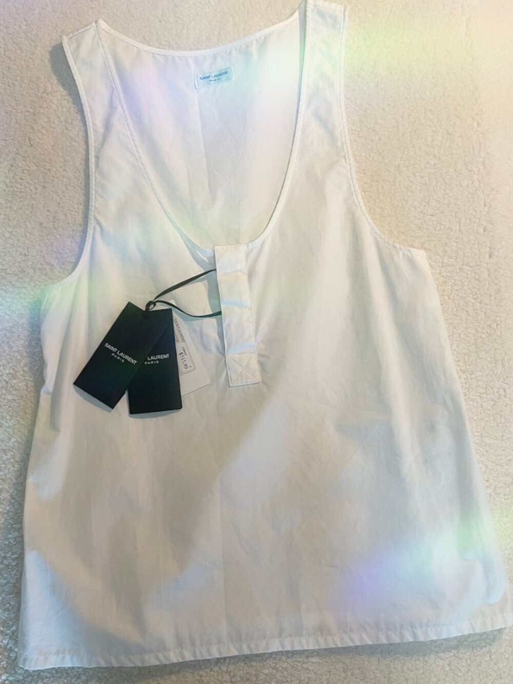 Saint Laurent Women's Semi-Sheer Henley Tank Top- Sz 34- *BNWT*
